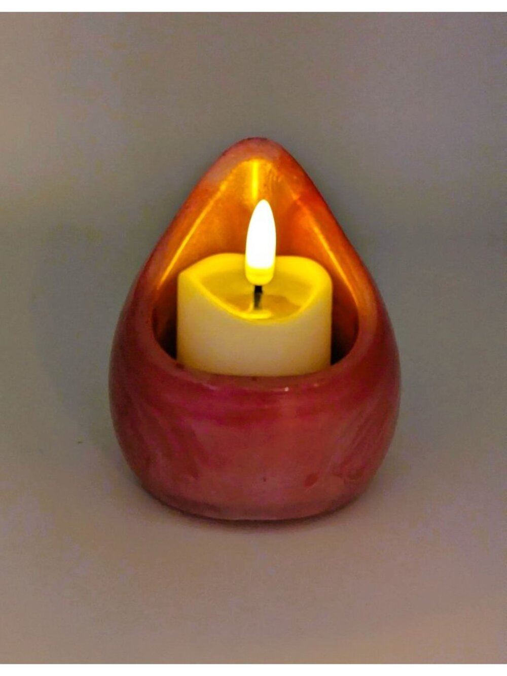 Handcrafted Pink Resin Teardrop Candle Holder With Battery-Operated Candle Inclu